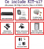 KIT 4C-HIK-V5 Hikvision ColorVu_20m 3K/5Mp_Audio