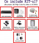 KIT 4C-HIK-V6 Hikvision ColorVu_40m 3K/5Mp_Audio