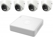 KIT 4C-HIK-V8 Hikvision ColorVu_20m Dome_2Mp
